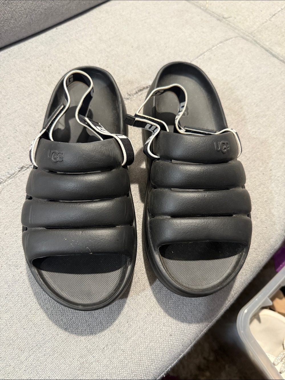 UGG Black Quilted Puffy Slide Sandals with Back Strap